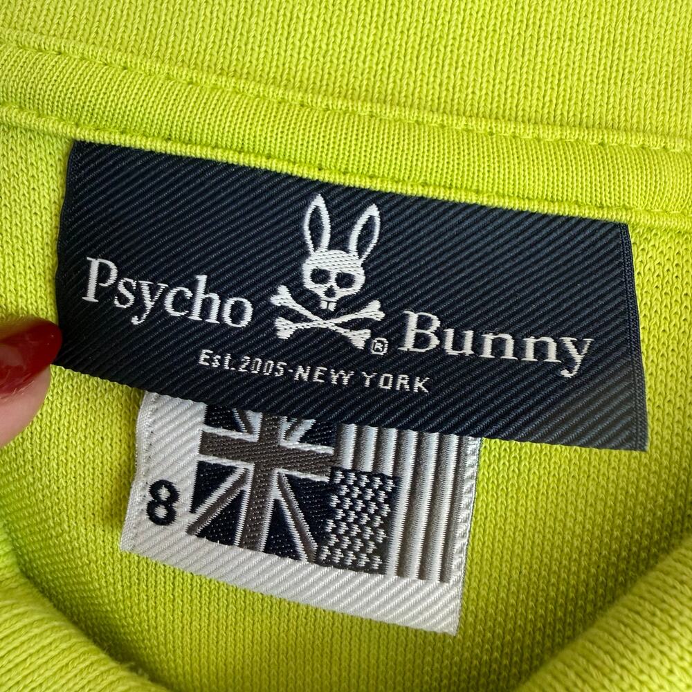 Psycho Bunny Neon Yellow Polo Shirt Size 8 Classic Cotton - Picture 4 of 9